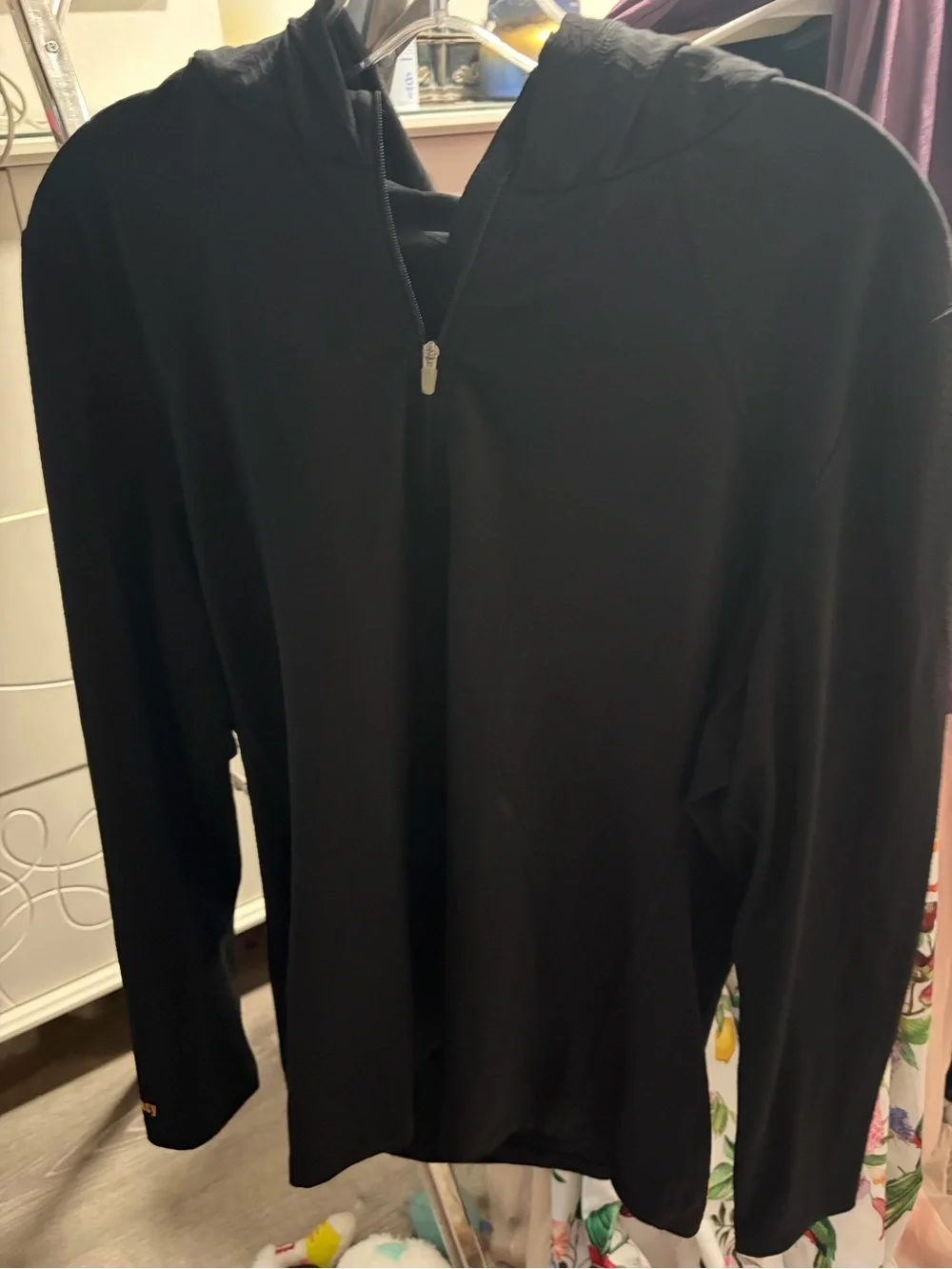 Lucy Black Coolmax Quarter Zip Activewear Hoodie Textured Chevron XL